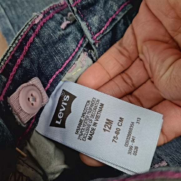 Levi's Baby Girls Flare Jeans Bottoms Blue W/Pink Buttons Sz 12 Months NWT - Picture 6 of 12
